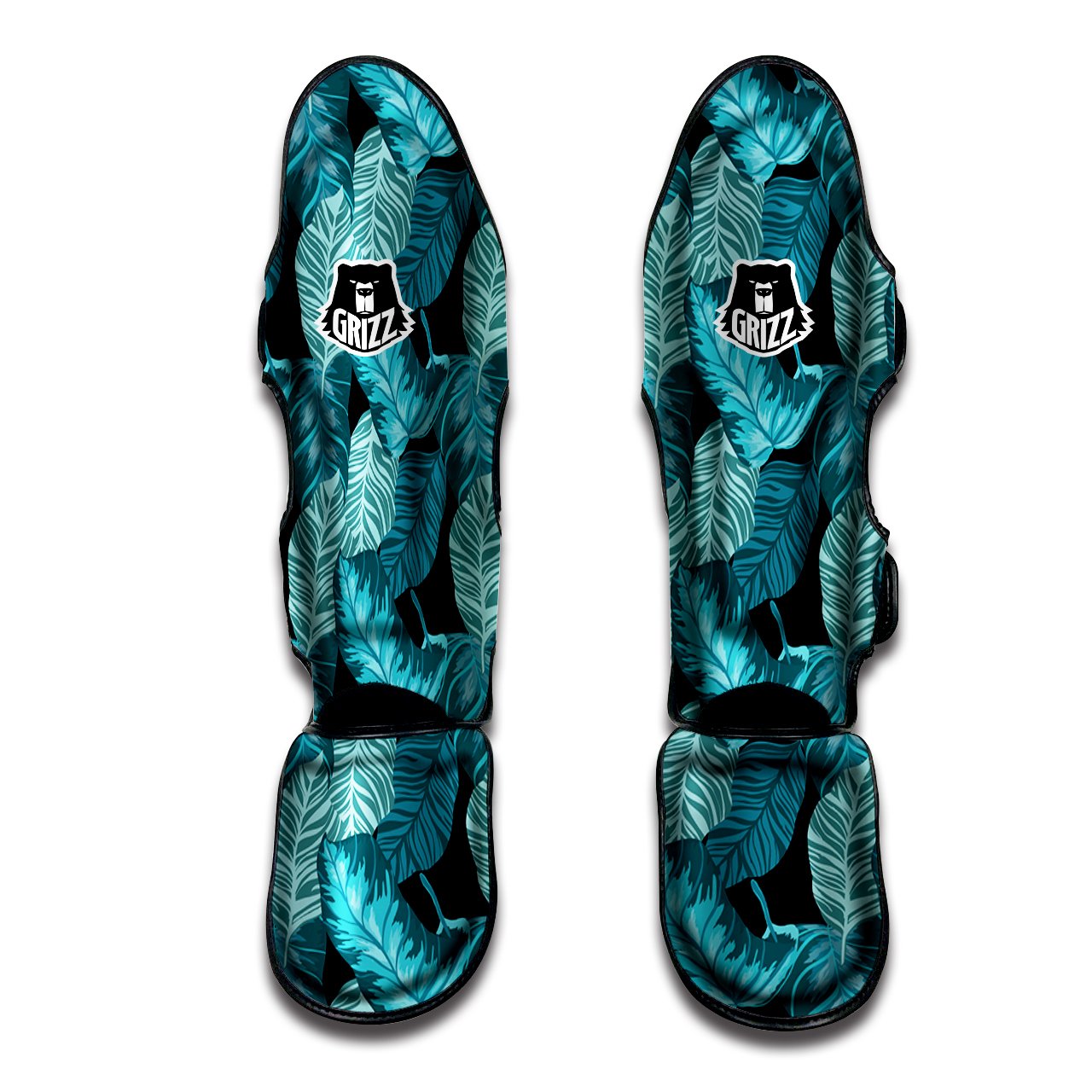 Banana Leaf Turquoise Print Pattern Muay Thai Shin Guards-grizzshop