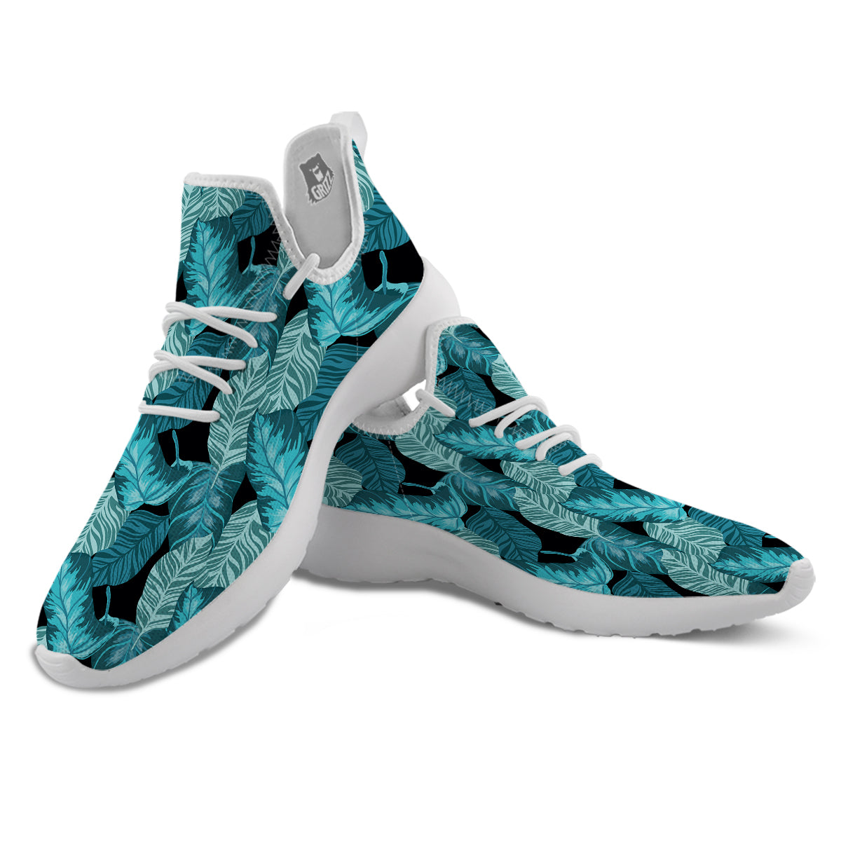 Banana Leaf Turquoise Print Pattern White Athletic Shoes-grizzshop