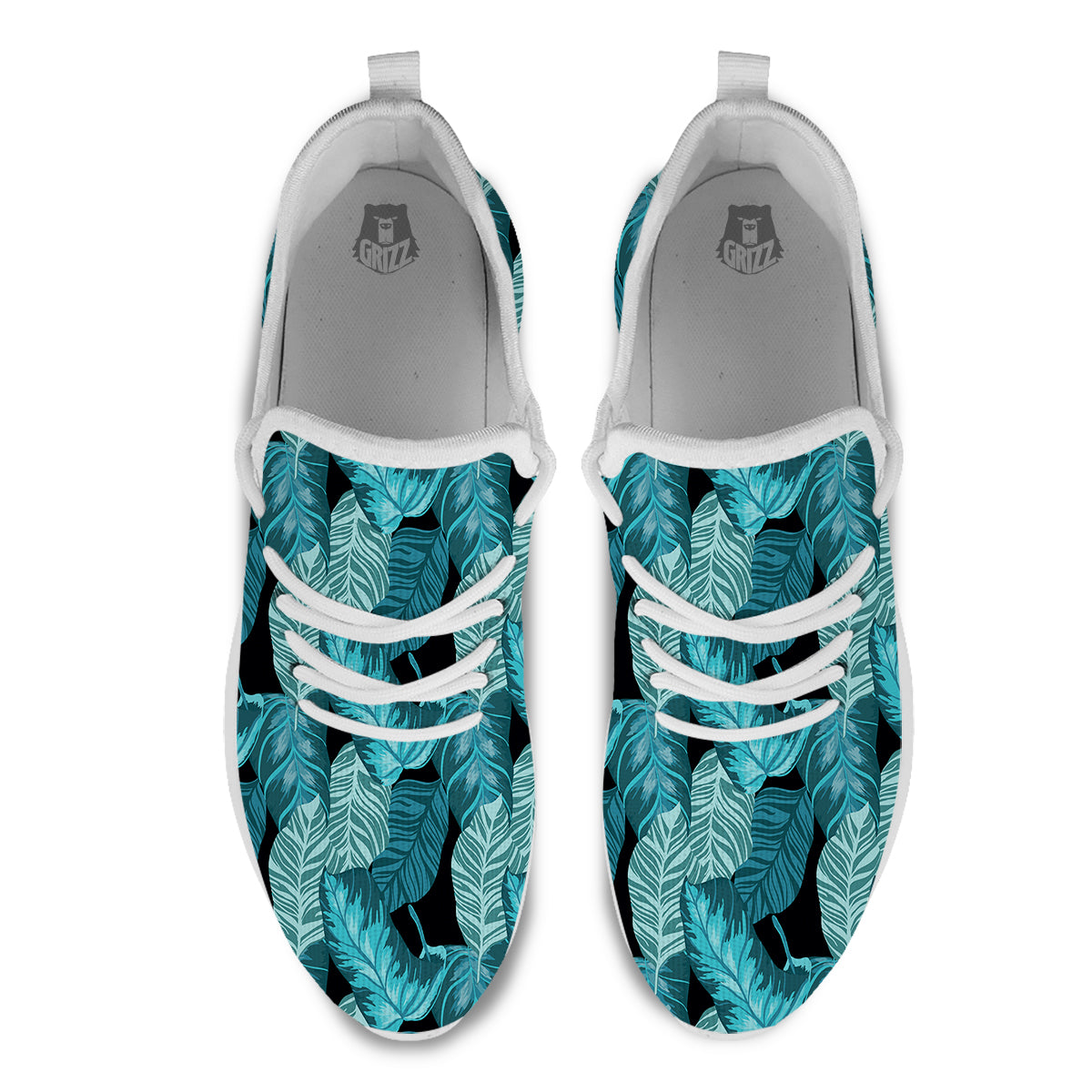 Banana Leaf Turquoise Print Pattern White Athletic Shoes-grizzshop