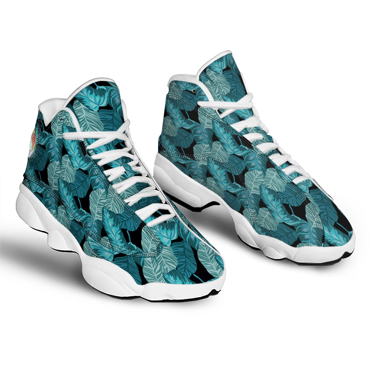 Banana Leaf Turquoise Print Pattern White Basketball Shoes-grizzshop