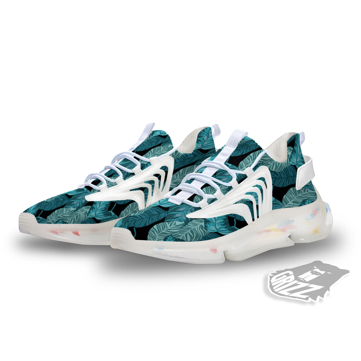 Banana Leaf Turquoise Print Pattern White Gym Shoes-grizzshop