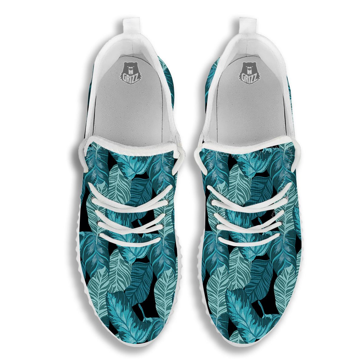 Banana Leaf Turquoise Print Pattern White Walking Shoes-grizzshop