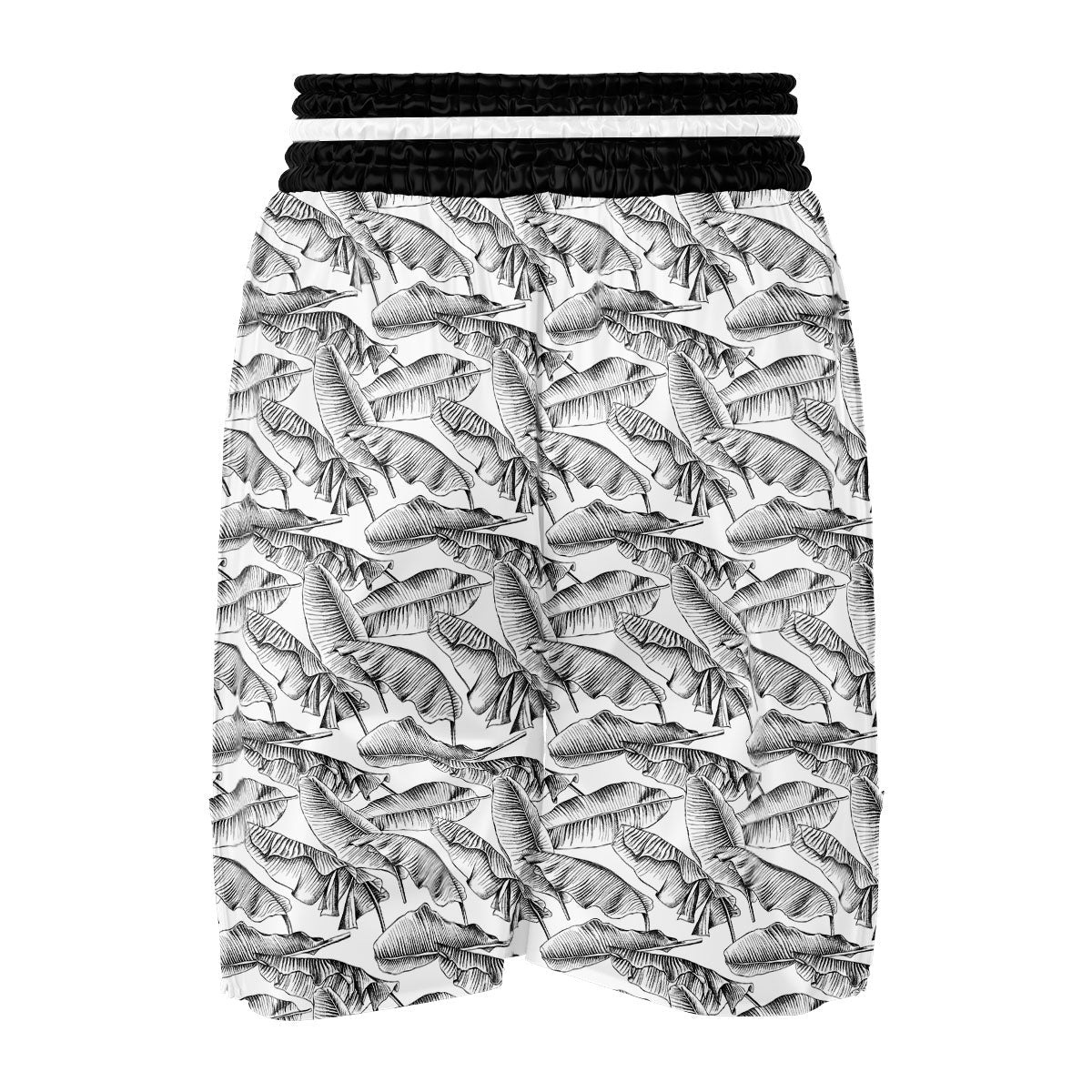 Banana Leaf White And Black Print Boxing Shorts-grizzshop