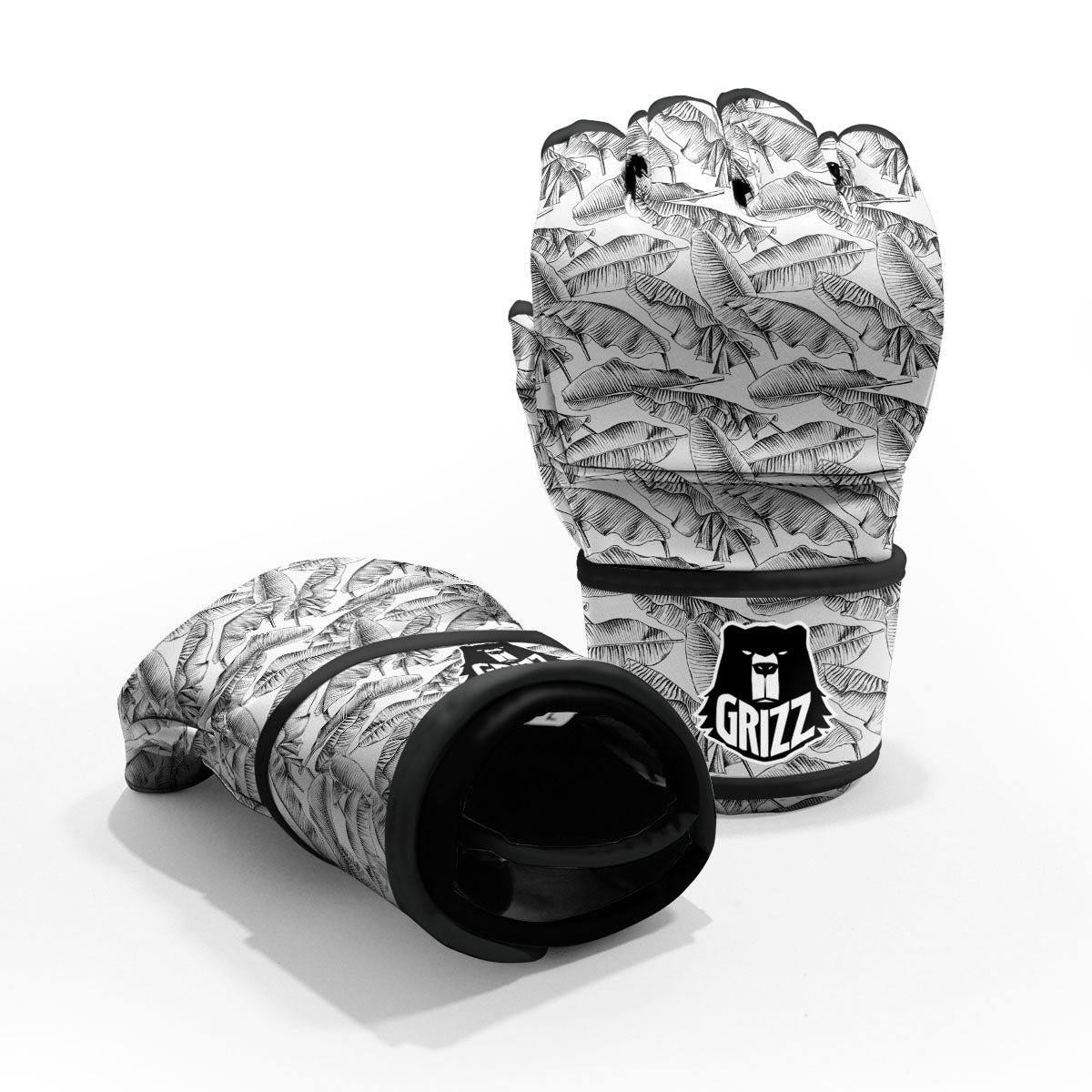 Banana Leaf White And Black Print MMA Gloves-grizzshop