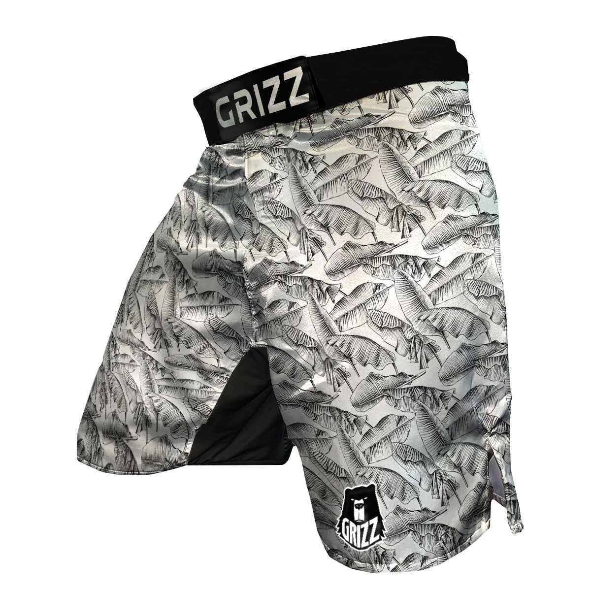 Banana Leaf White And Black Print MMA Shorts-grizzshop