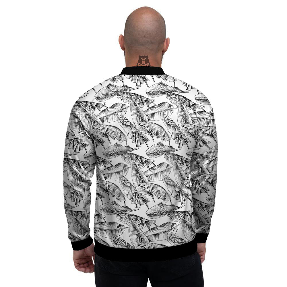 Banana Leaf White And Black Print Men's Bomber Jacket-grizzshop