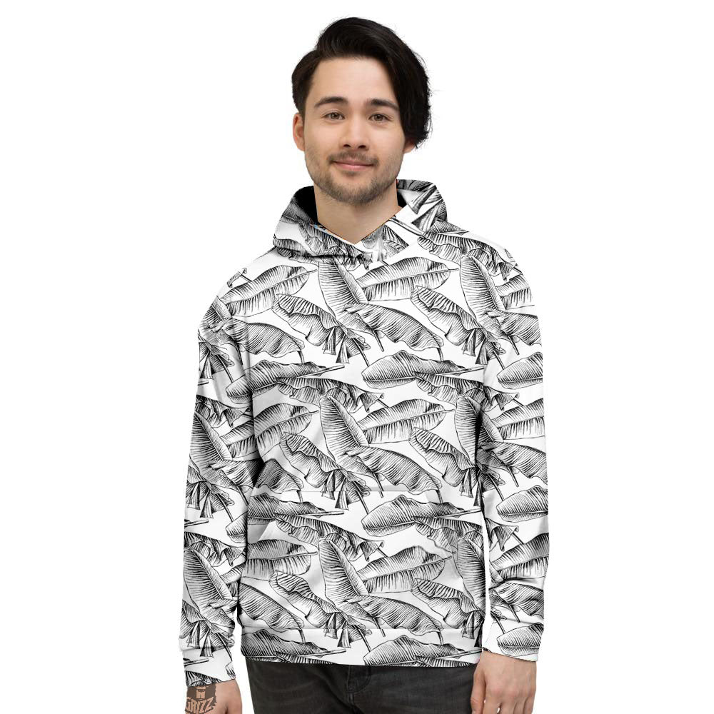 Banana Leaf White And Black Print Men's Hoodie-grizzshop