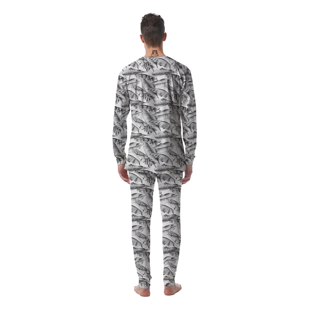 Banana Leaf White And Black Print Men's Pajamas-grizzshop