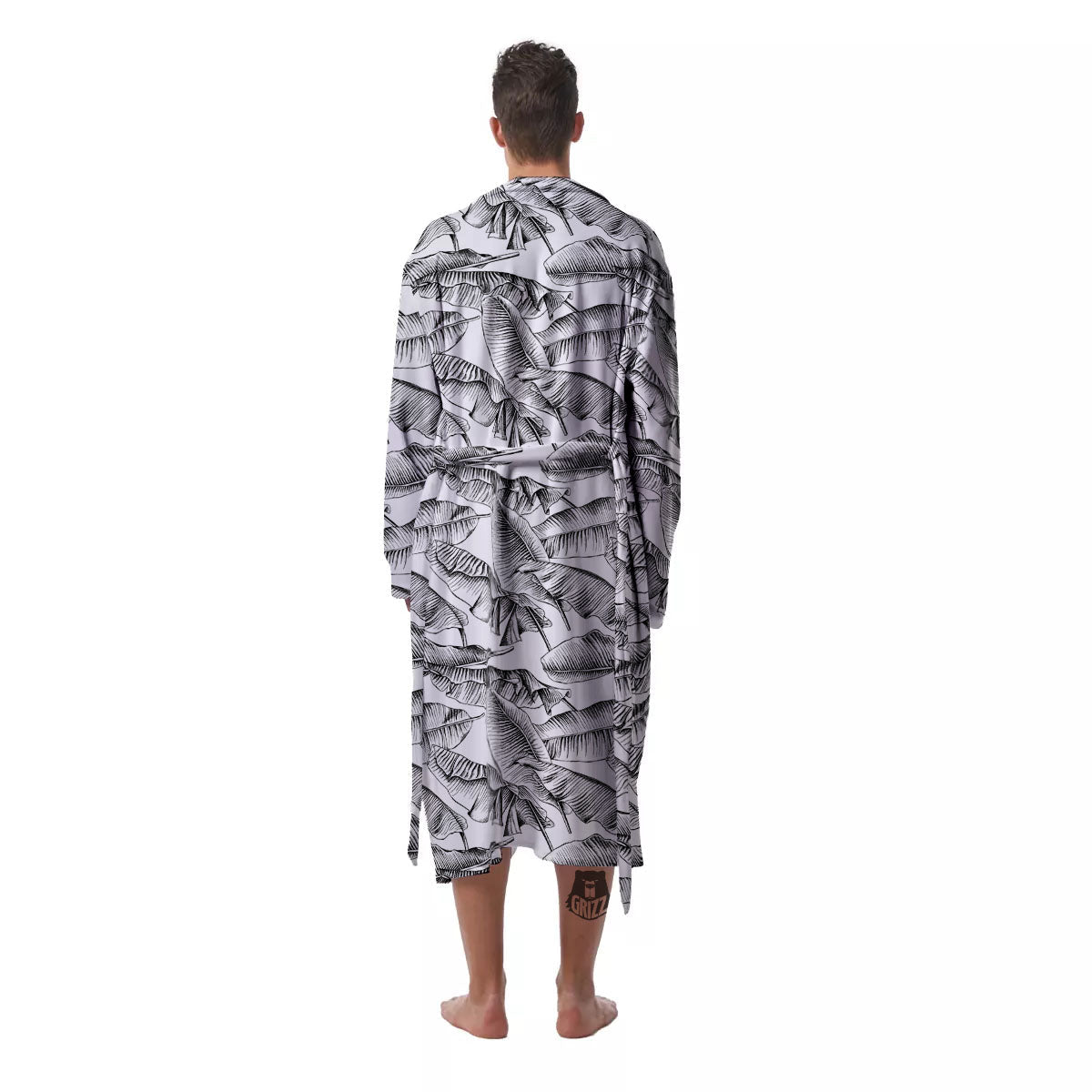 Banana Leaf White And Black Print Men's Robe-grizzshop