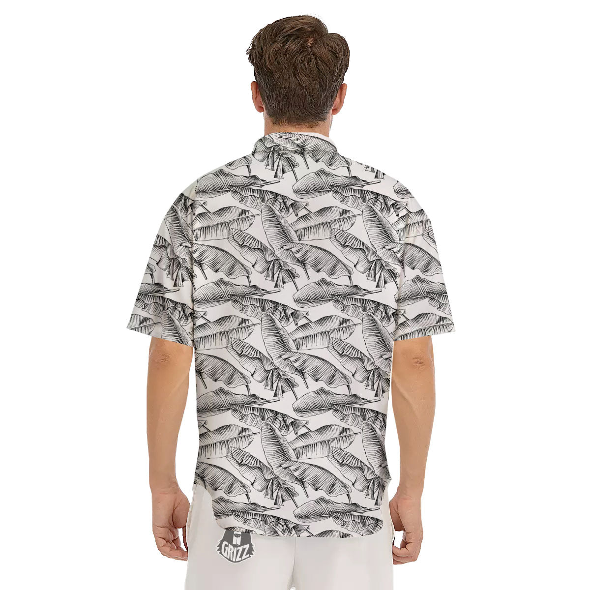 Banana Leaf White And Black Print Men's Short Sleeve Shirts-grizzshop