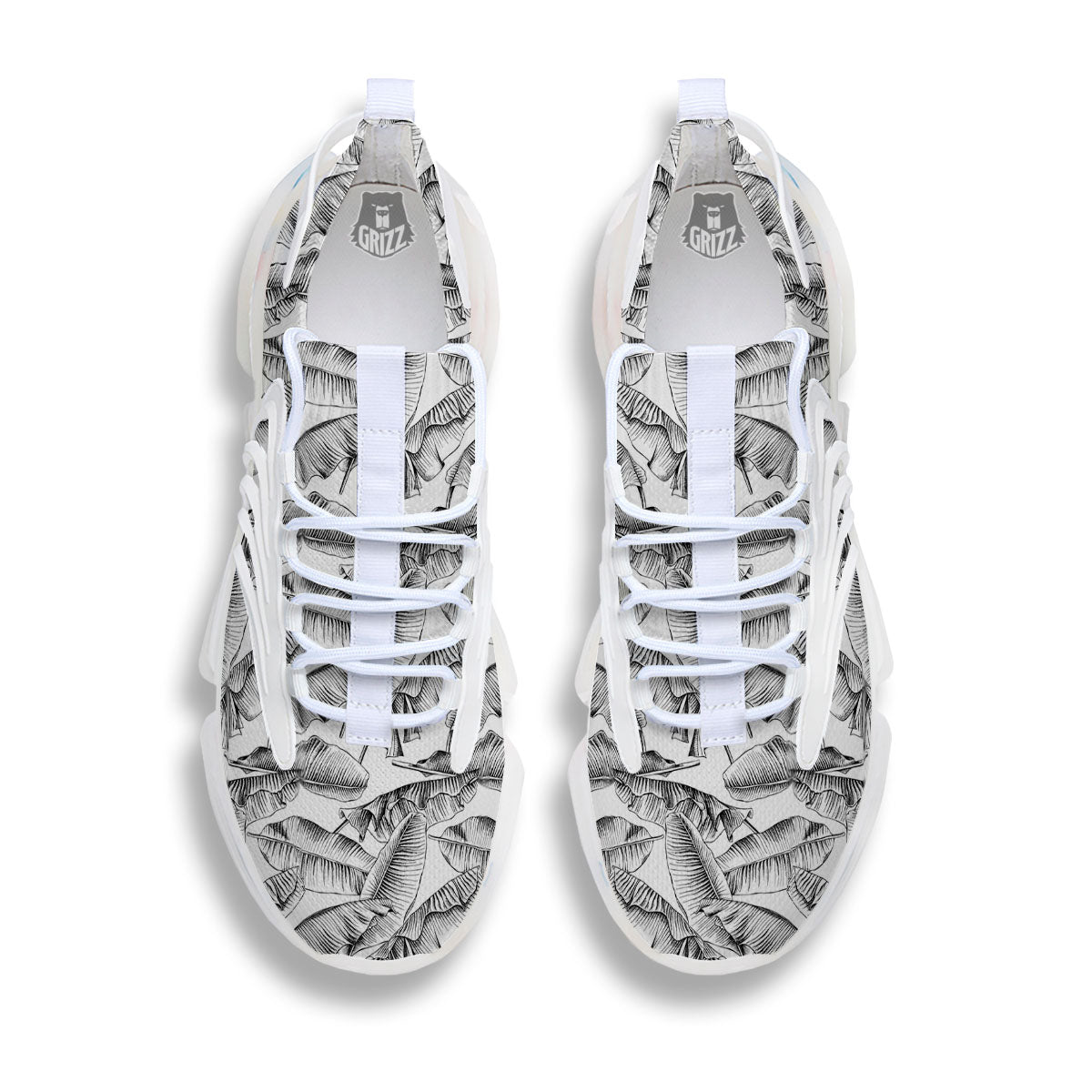 Banana Leaf White And Black Print White Gym Shoes-grizzshop