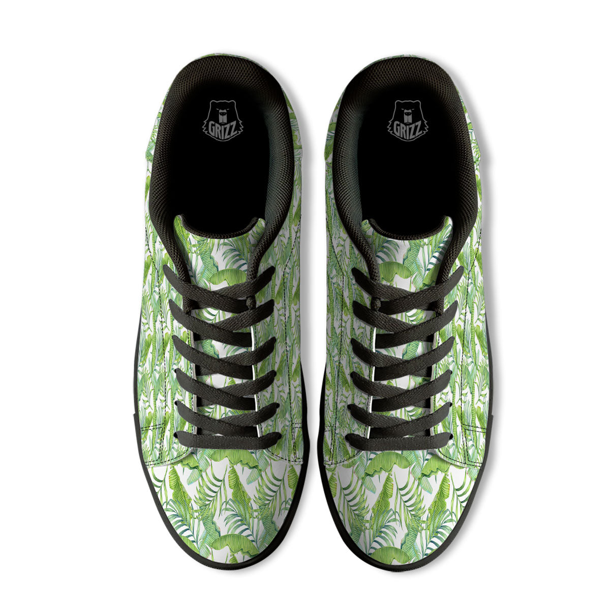 Banana Leave Palm Tree Print Pattern Black Low Top Sneakers-grizzshop