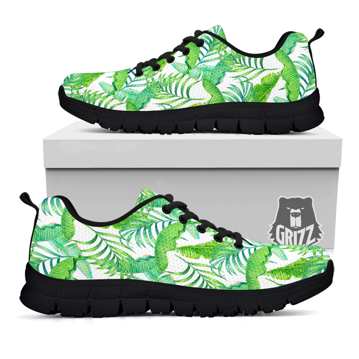 Banana Leave Palm Tree Print Pattern Black Sneaker-grizzshop