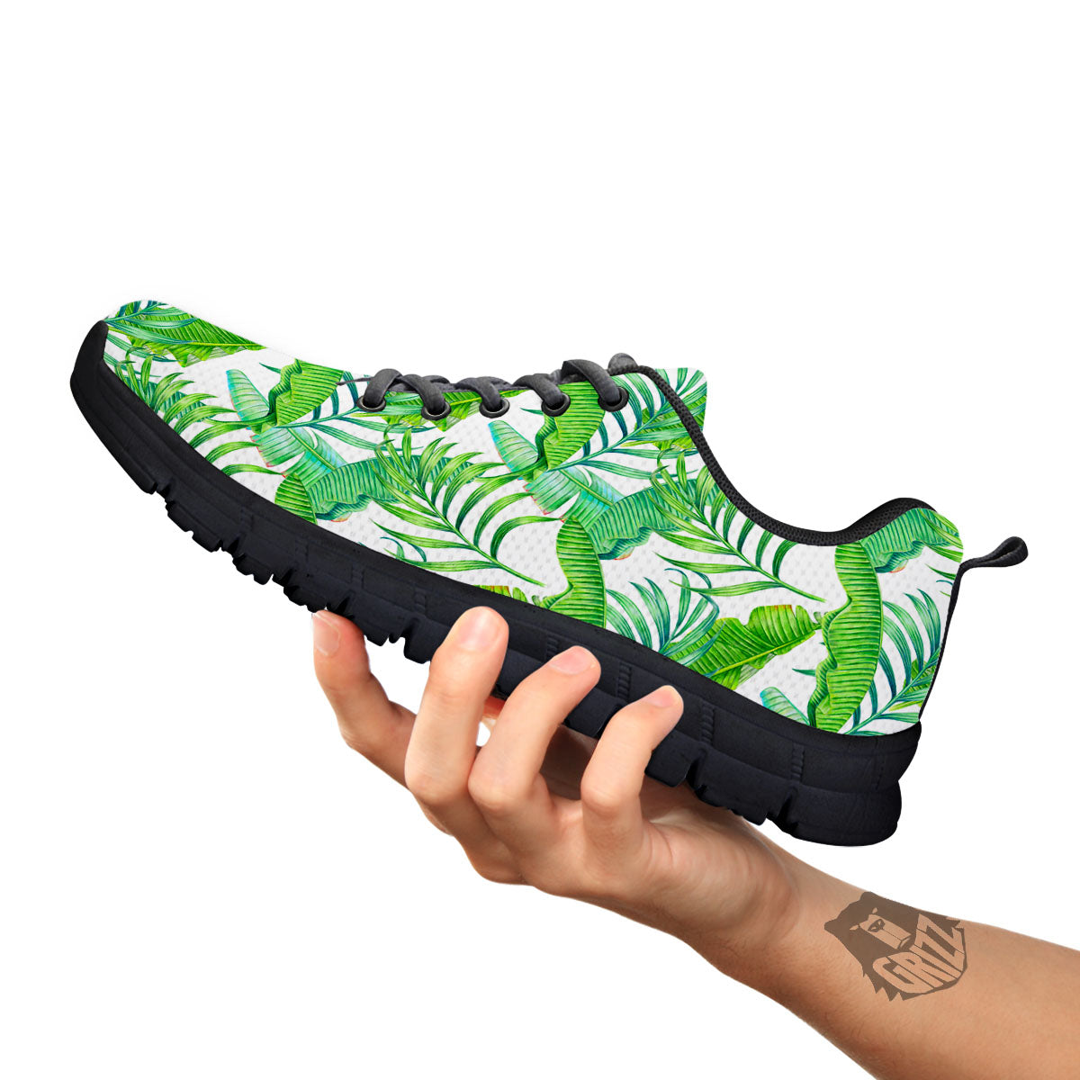 Banana Leave Palm Tree Print Pattern Black Sneaker-grizzshop