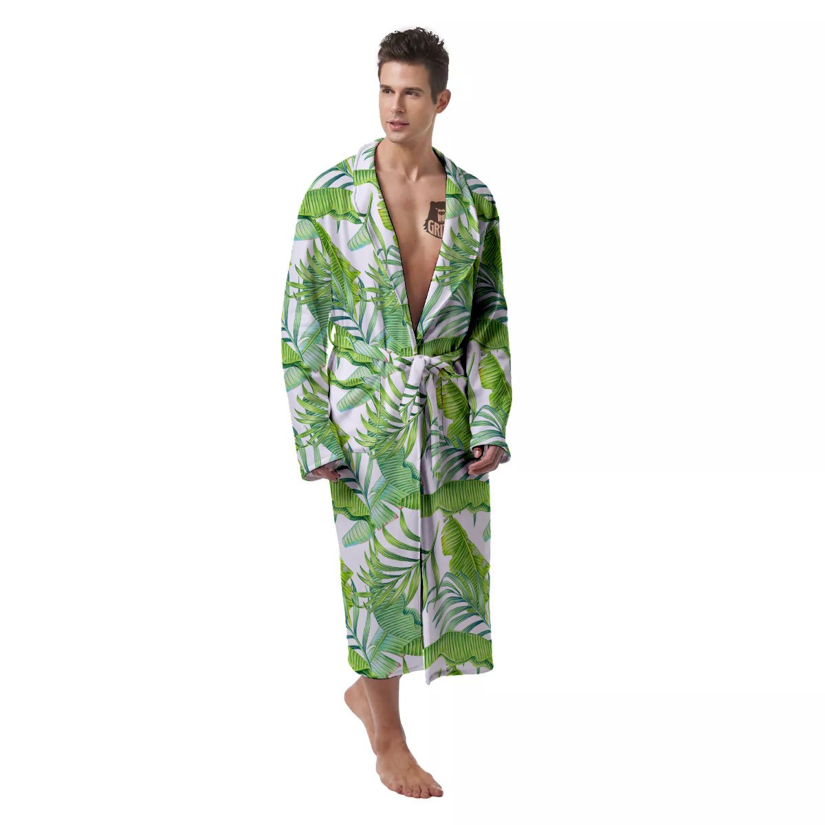 Banana Leave Palm Tree Print Pattern Men's Robe-grizzshop