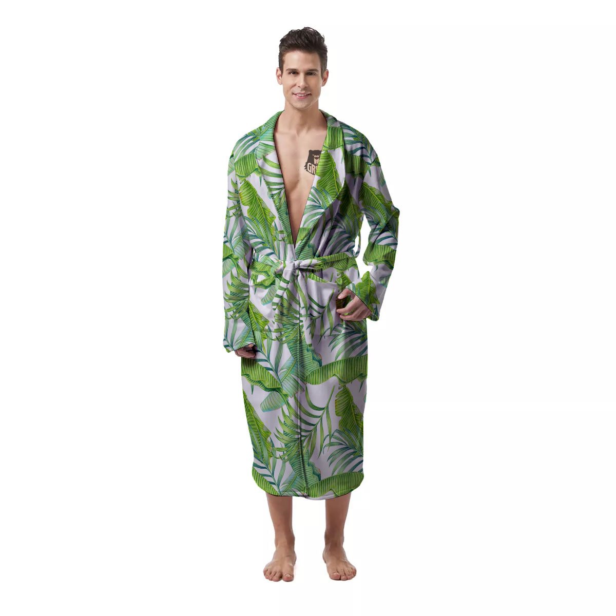 Banana Leave Palm Tree Print Pattern Men's Robe-grizzshop