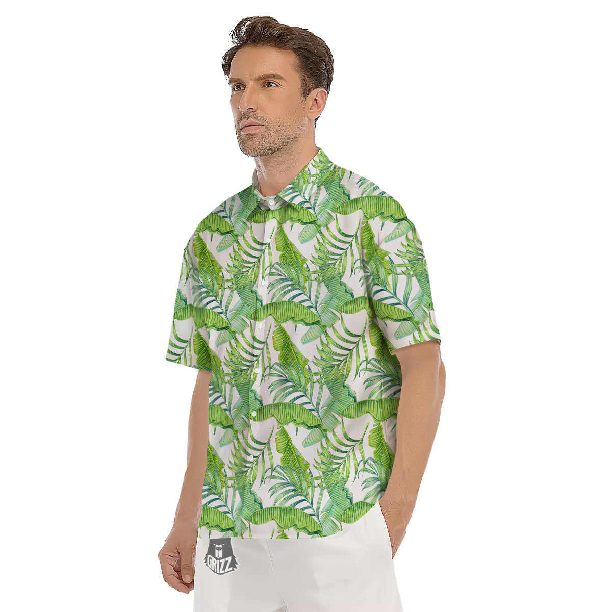 Banana Leave Palm Tree Print Pattern Men's Short Sleeve Shirts-grizzshop