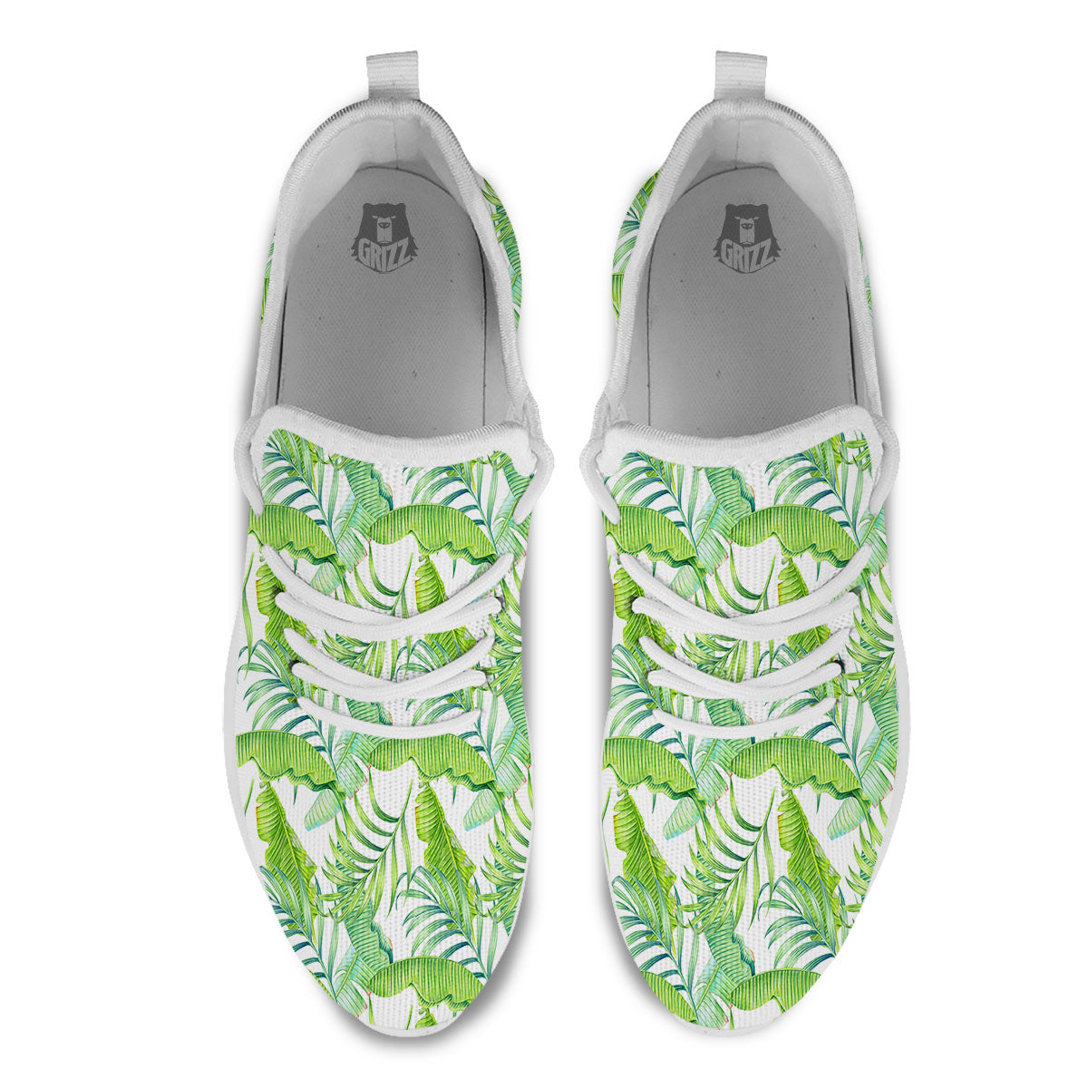 Banana Leave Palm Tree Print Pattern White Athletic Shoes-grizzshop