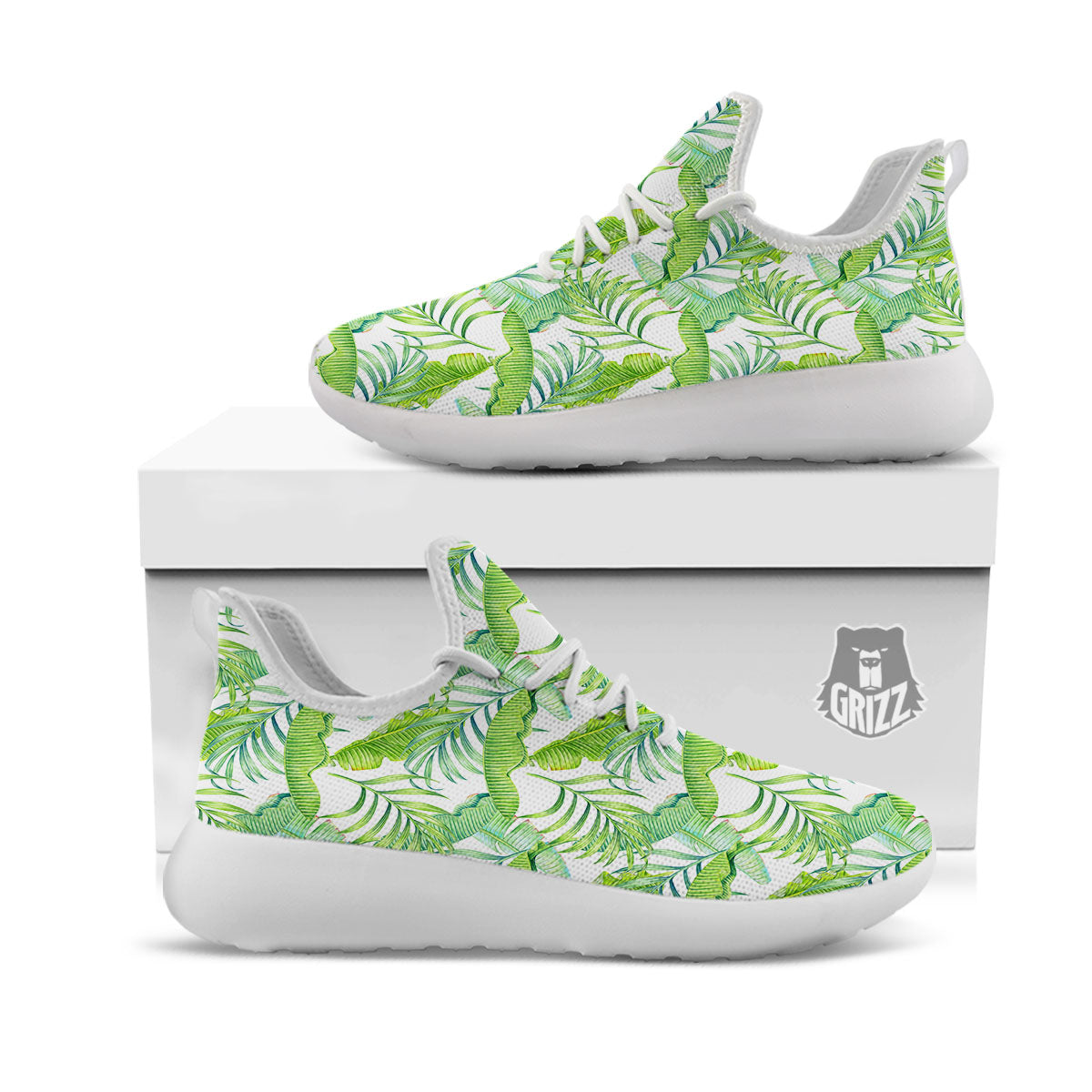 Banana Leave Palm Tree Print Pattern White Athletic Shoes-grizzshop