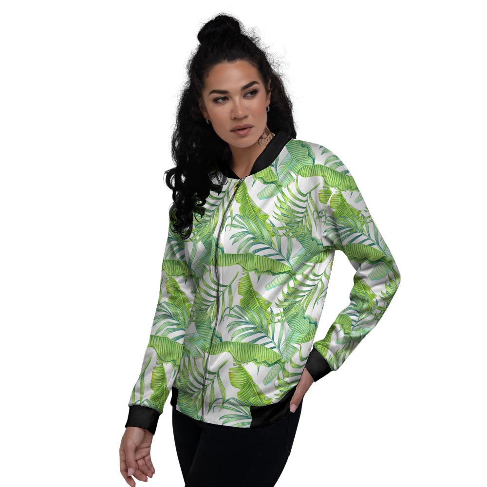 Banana Leave Palm Tree Print Pattern Women's Bomber Jacket-grizzshop