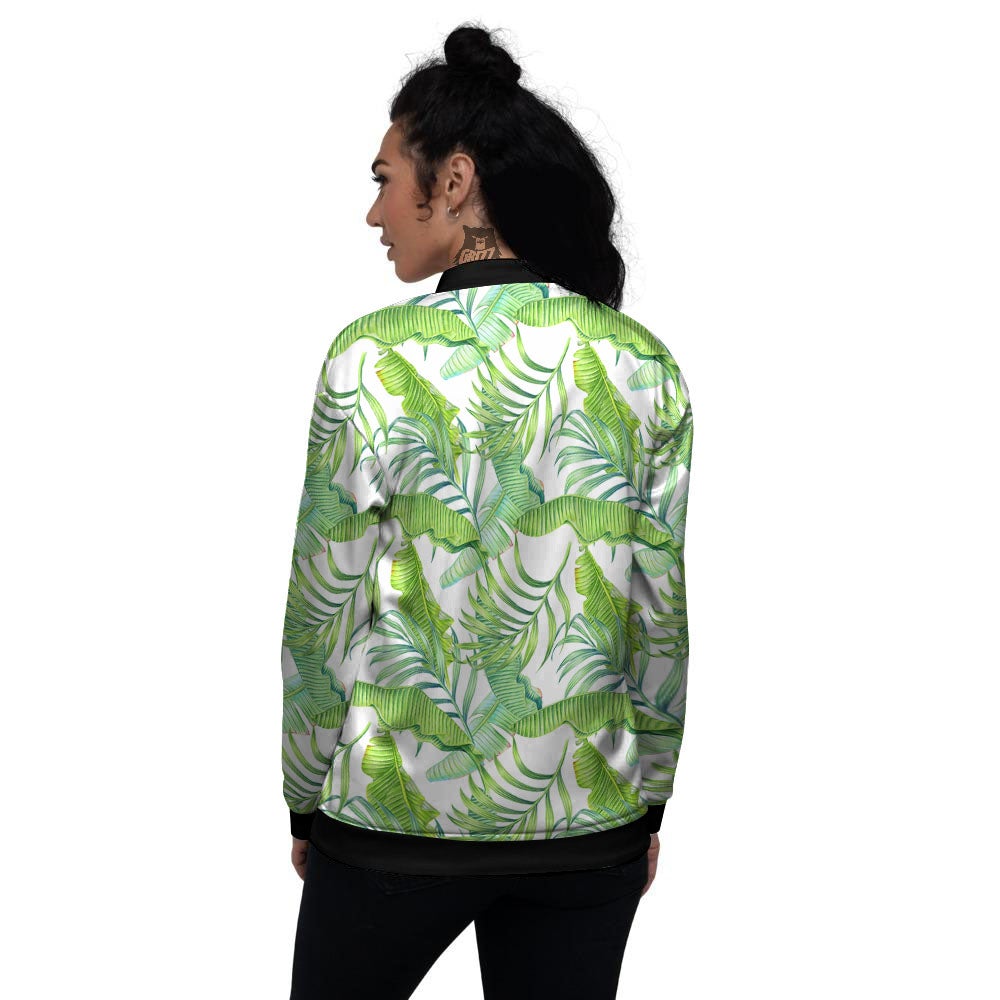 Banana Leave Palm Tree Print Pattern Women's Bomber Jacket-grizzshop