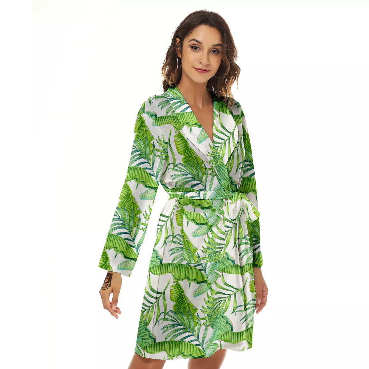 Banana Leave Palm Tree Print Pattern Women's Robe-grizzshop