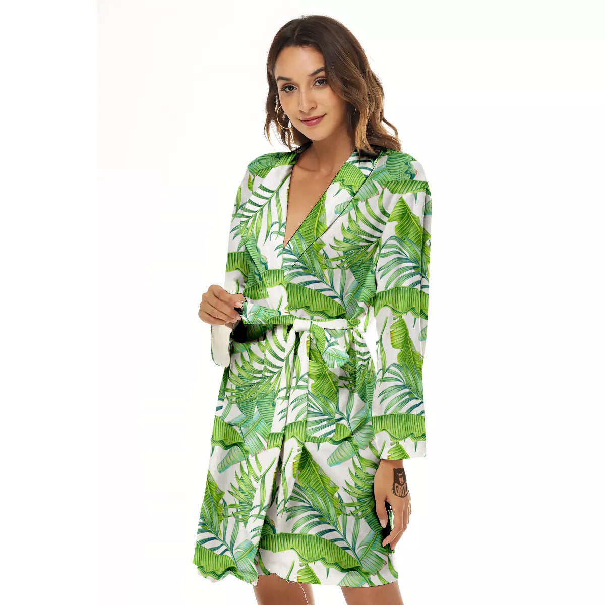 Banana Leave Palm Tree Print Pattern Women's Robe-grizzshop