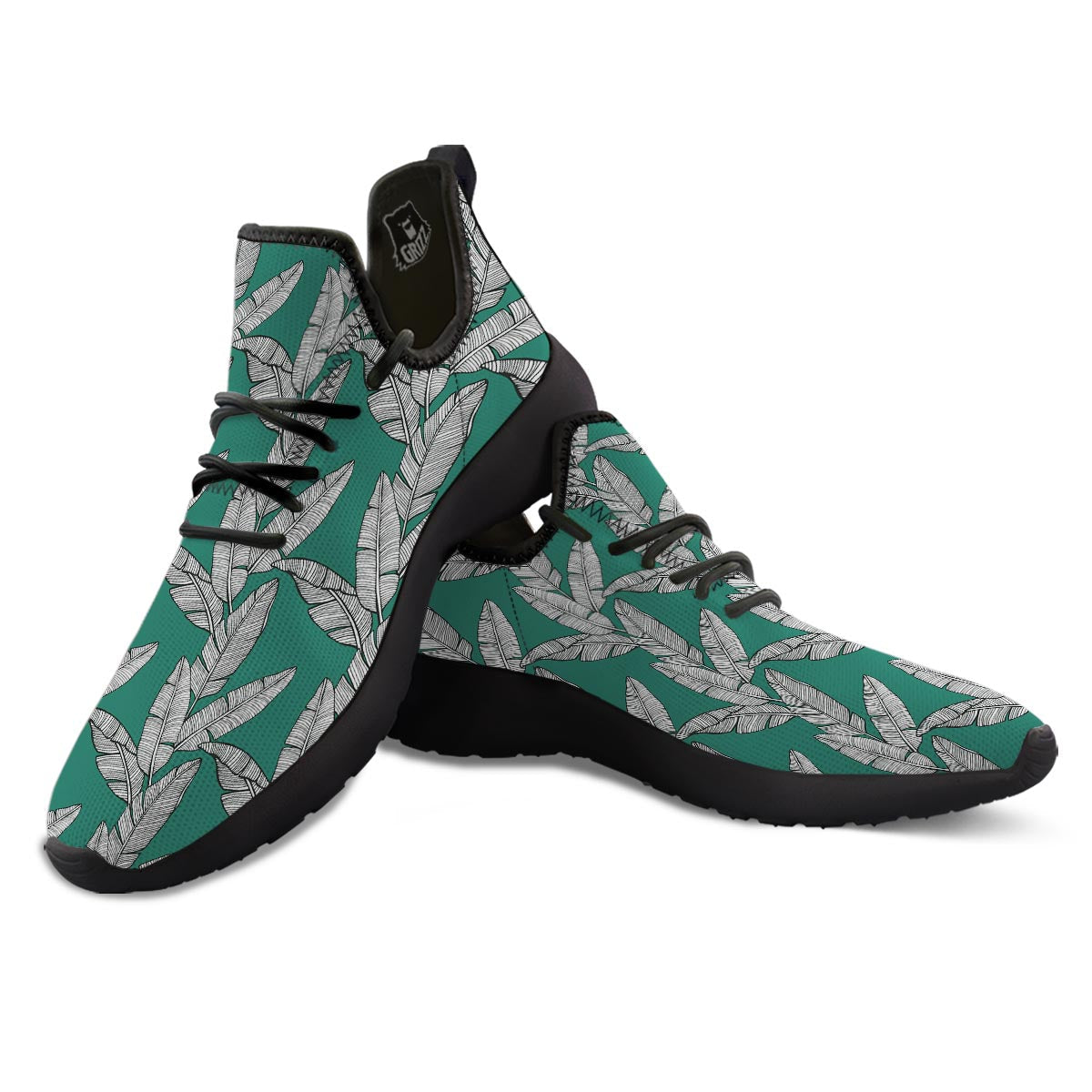 Banana Leaves Teal Print Pattern Black Athletic Shoes-grizzshop