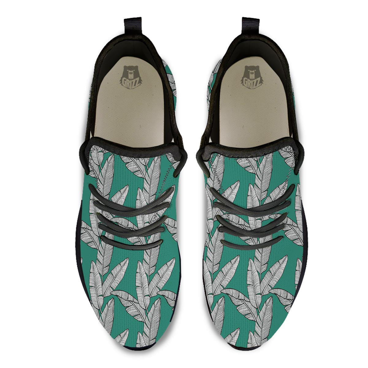 Banana Leaves Teal Print Pattern Black Athletic Shoes-grizzshop