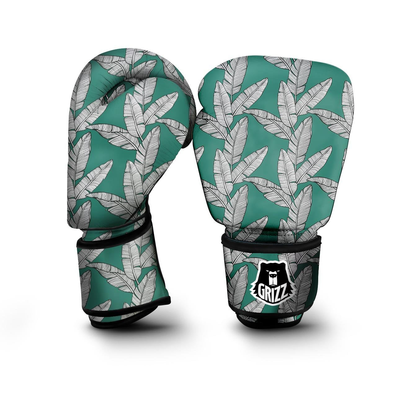 Banana Leaves Teal Print Pattern Boxing Gloves-grizzshop