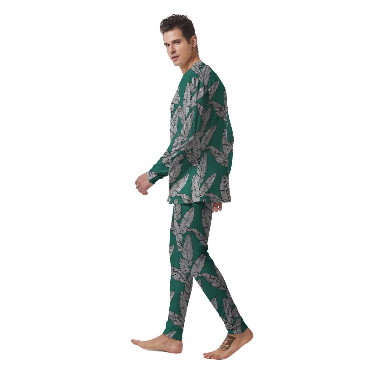 Banana Leaves Teal Print Pattern Men's Pajamas-grizzshop