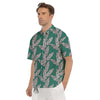 Banana Leaves Teal Print Pattern Men's Short Sleeve Shirts-grizzshop