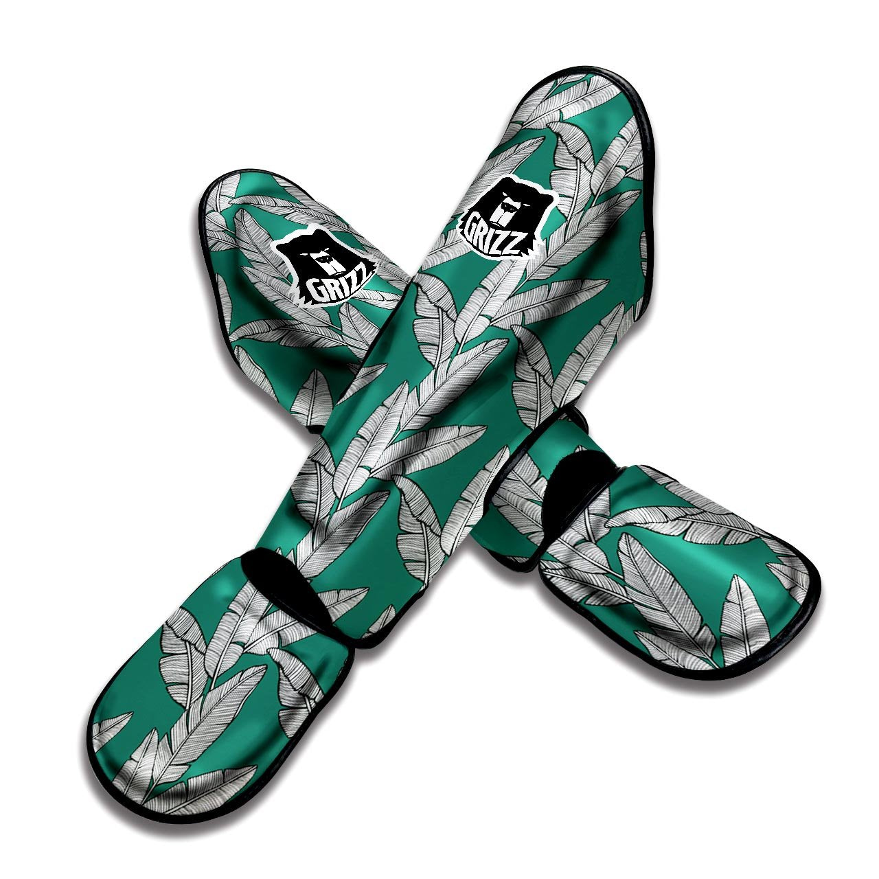 Banana Leaves Teal Print Pattern Muay Thai Shin Guards-grizzshop