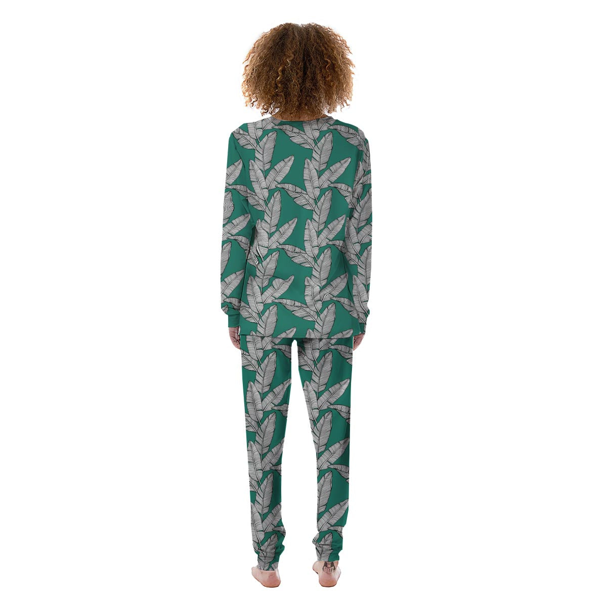 Banana Leaves Teal Print Pattern Women's Pajamas-grizzshop