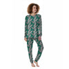 Banana Leaves Teal Print Pattern Women's Pajamas-grizzshop