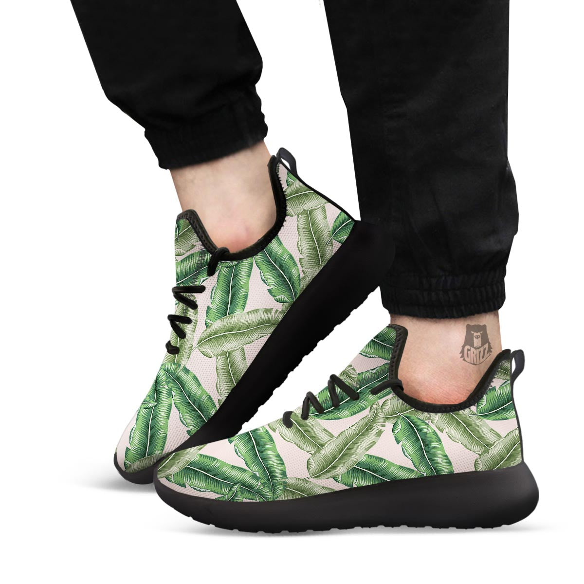 Banana Leaves Tropical Print Pattern Black Athletic Shoes-grizzshop