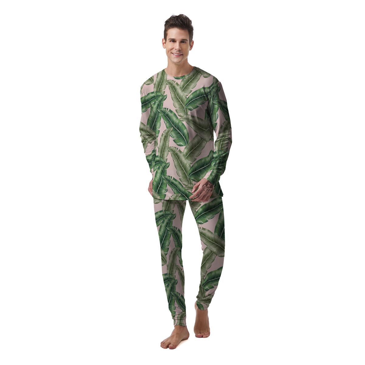 Banana Leaves Tropical Print Pattern Men's Pajamas-grizzshop