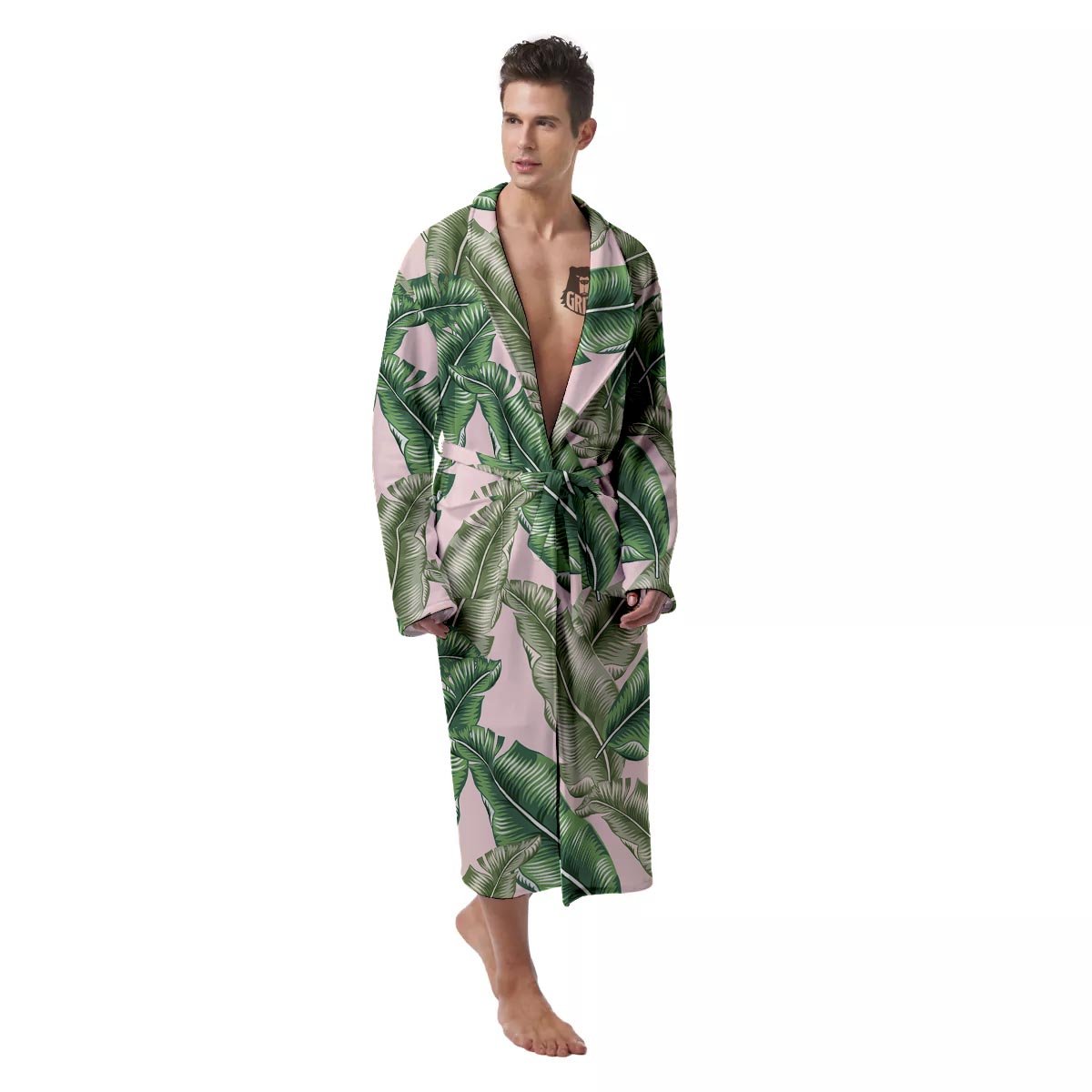 Banana Leaves Tropical Print Pattern Men's Robe-grizzshop