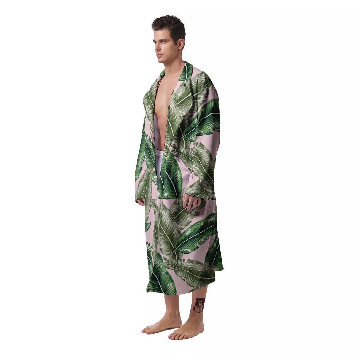 Banana Leaves Tropical Print Pattern Men's Robe-grizzshop
