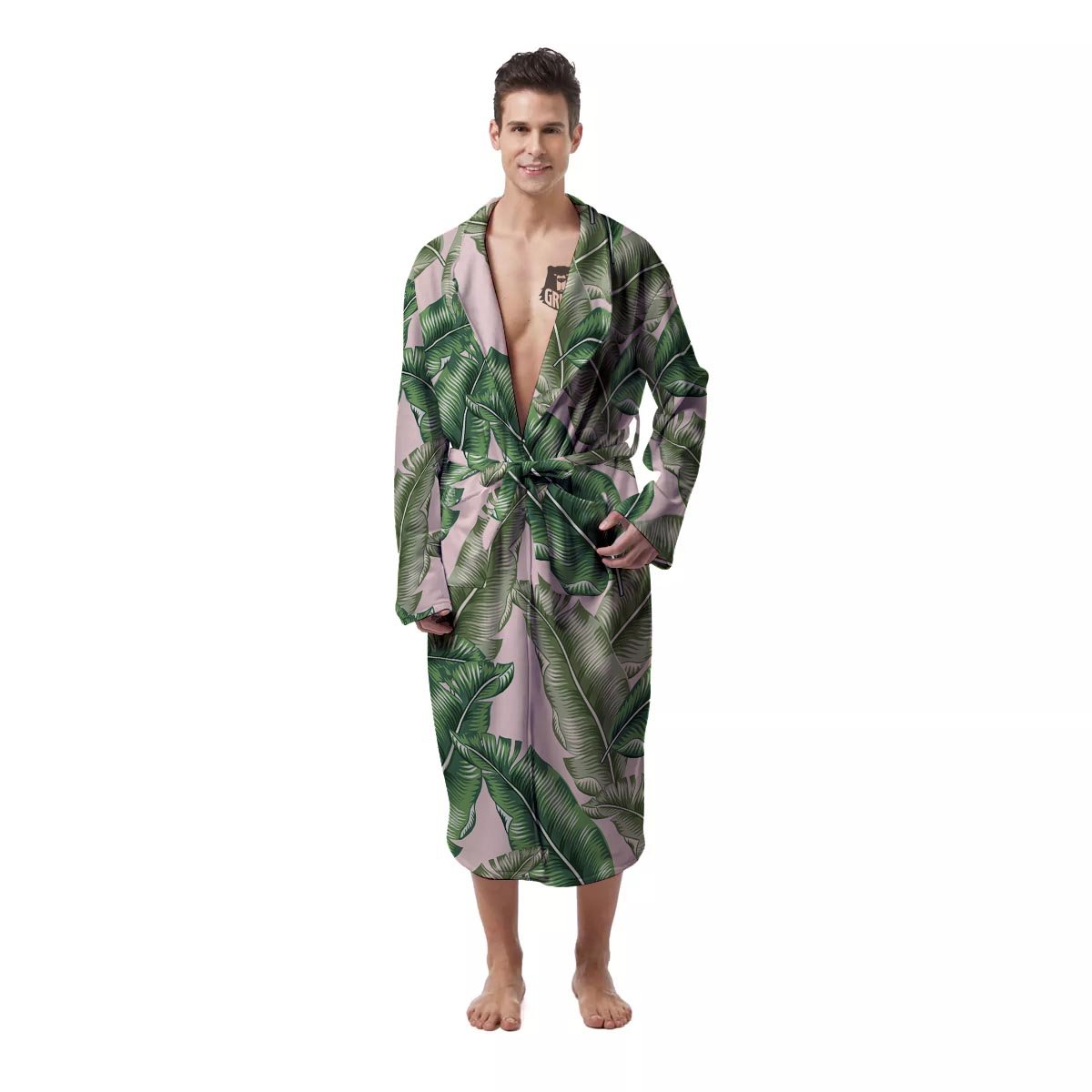 Banana Leaves Tropical Print Pattern Men's Robe-grizzshop