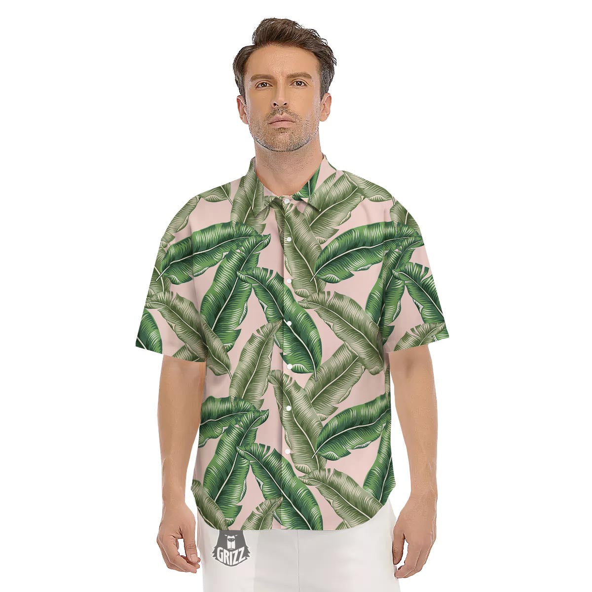 Banana Leaves Tropical Print Pattern Men's Short Sleeve Shirts-grizzshop