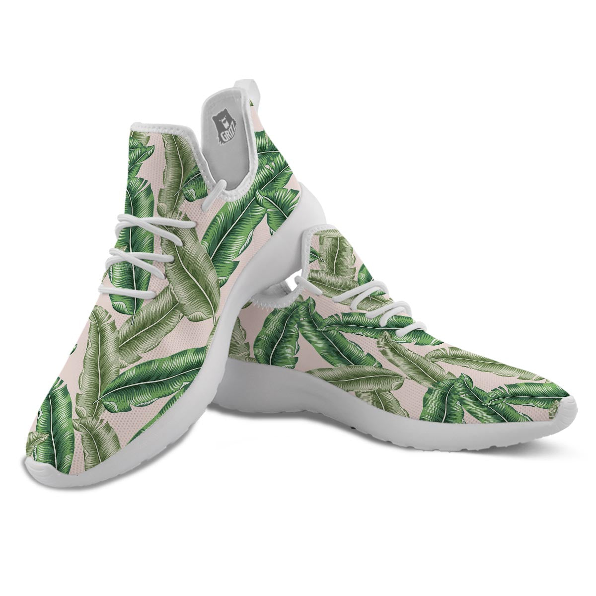 Banana Leaves Tropical Print Pattern White Athletic Shoes-grizzshop