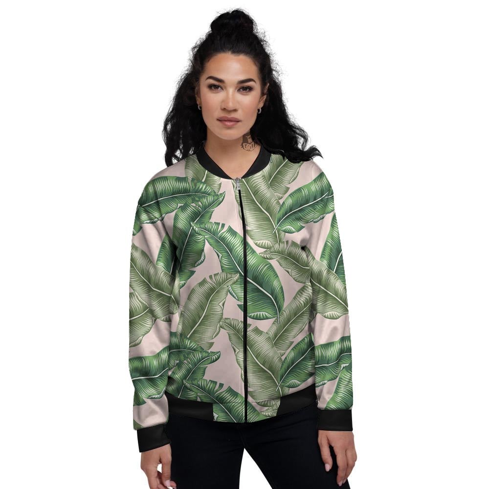 Banana Leaves Tropical Print Pattern Women's Bomber Jacket-grizzshop
