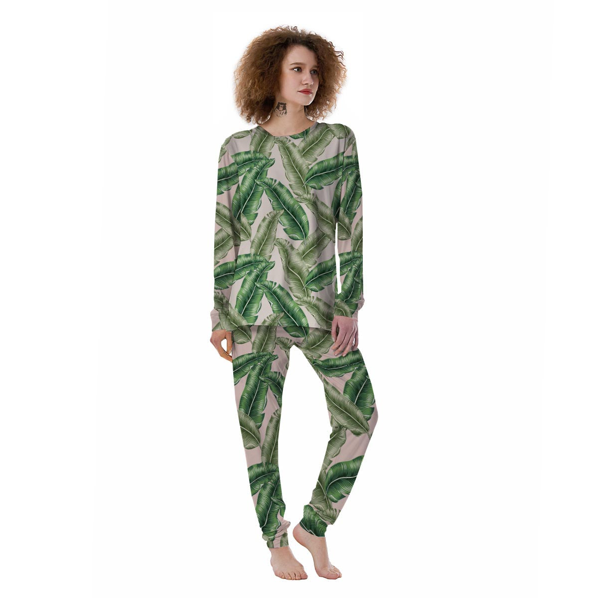 Banana Leaves Tropical Print Pattern Women's Pajamas-grizzshop