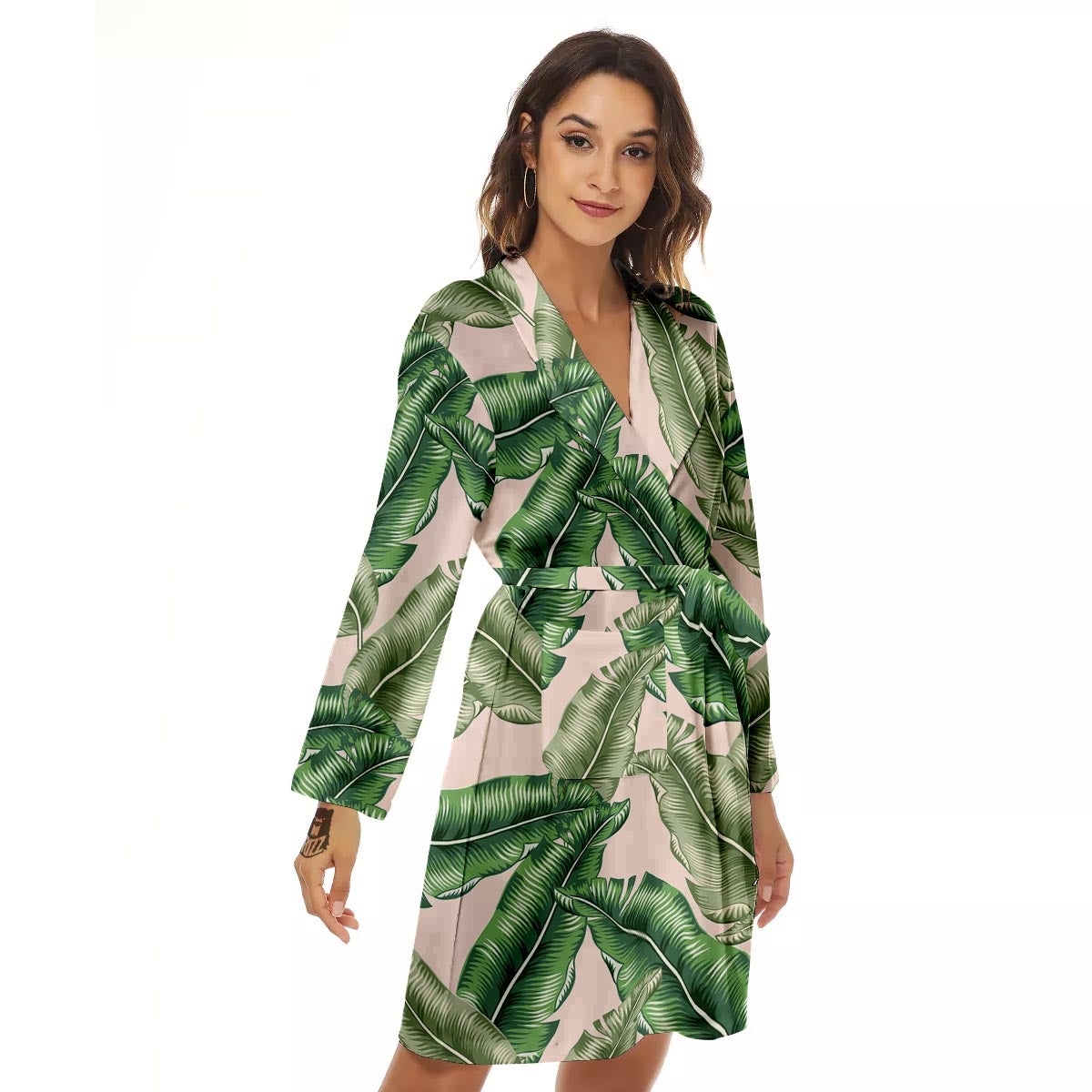 Banana Leaves Tropical Print Pattern Women's Robe-grizzshop