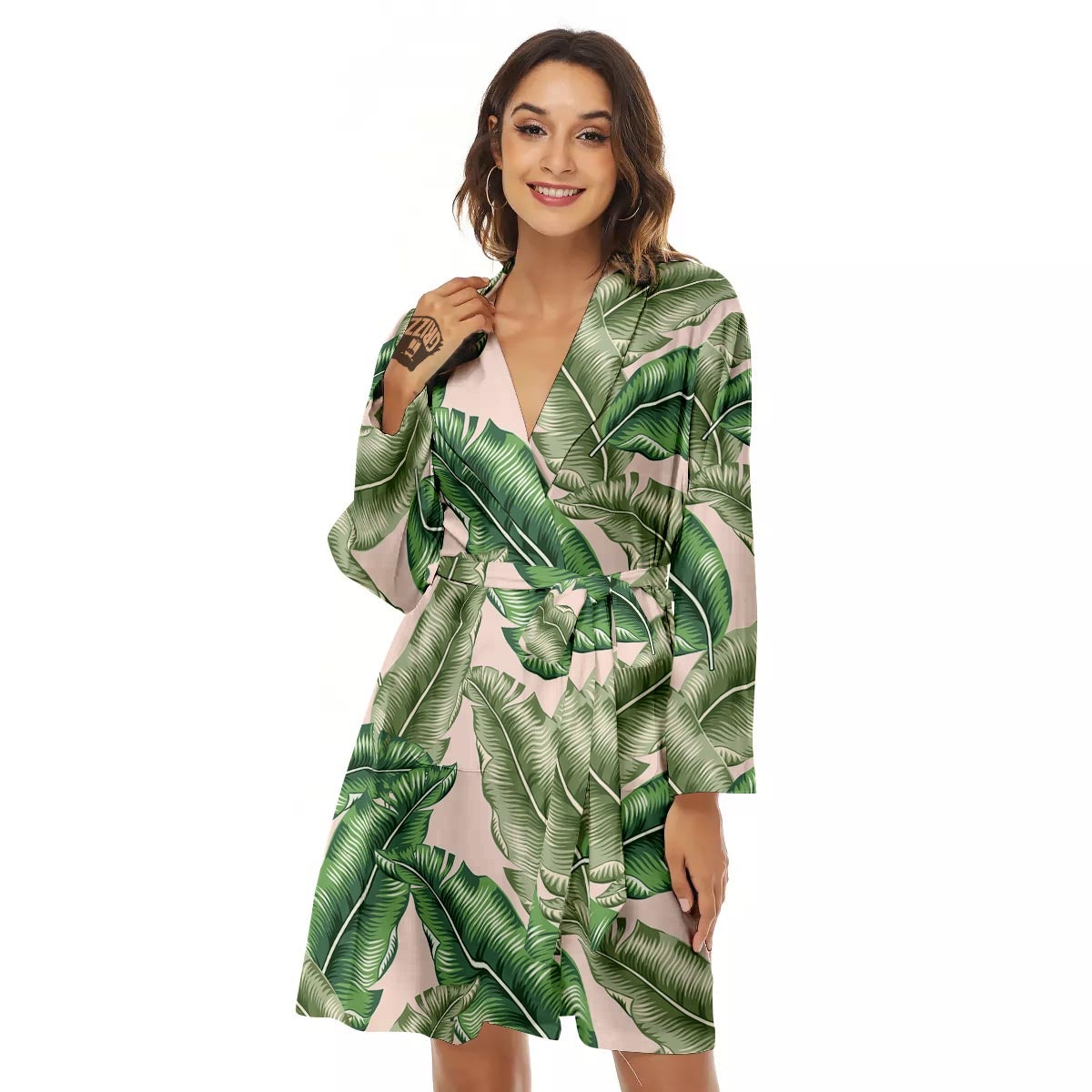 Banana Leaves Tropical Print Pattern Women's Robe-grizzshop
