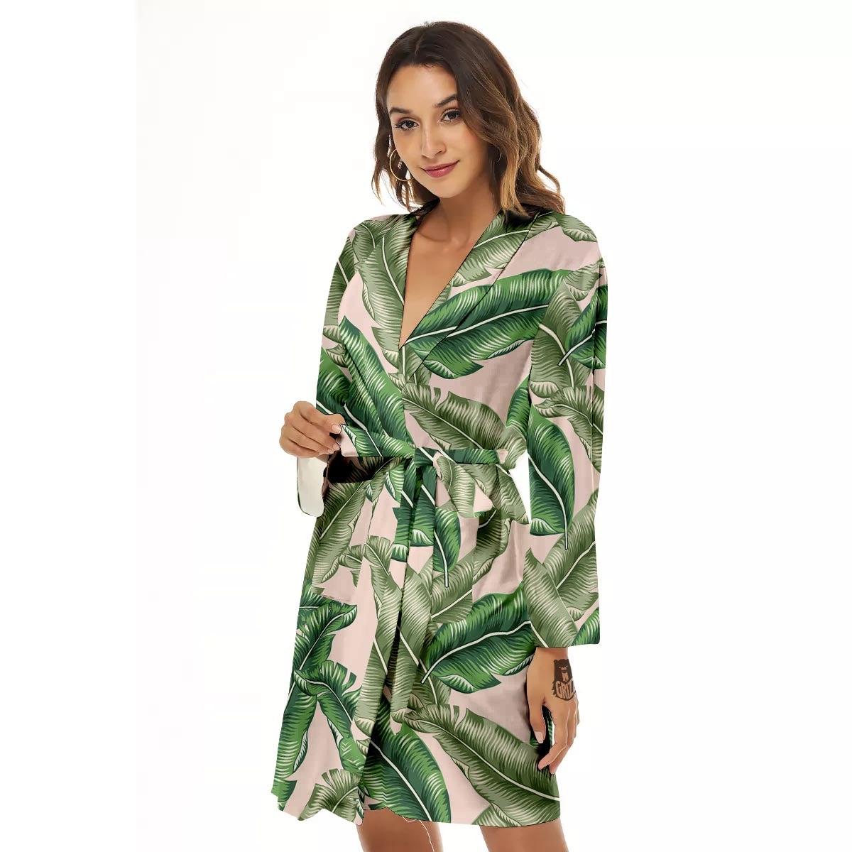 Banana Leaves Tropical Print Pattern Women's Robe-grizzshop