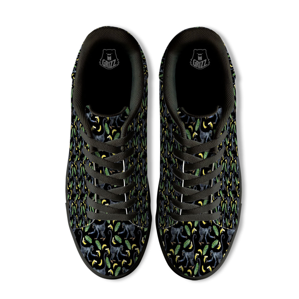 Banana Monkey Pattern Pattern Black Low Top Sneakers-grizzshop