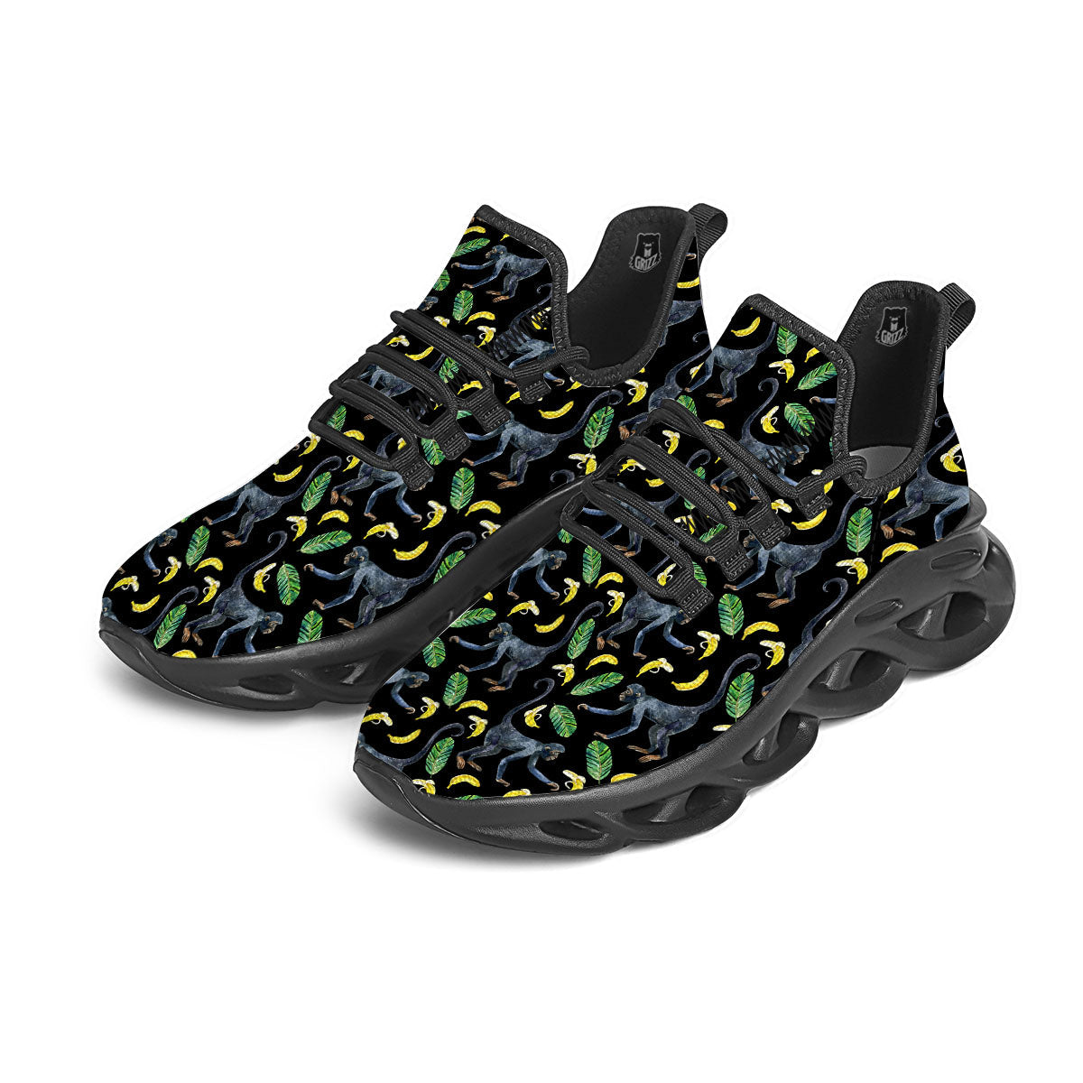 Banana Monkey Pattern Pattern Black Running Shoes-grizzshop