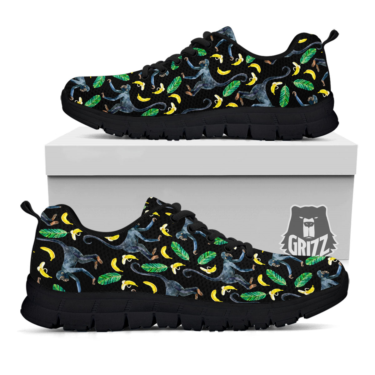 Banana Monkey Pattern Pattern Black Sneaker-grizzshop